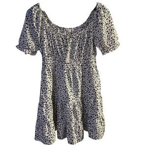 Blush Women's Floral Mini Dress White Short Sleeve Size L Casual